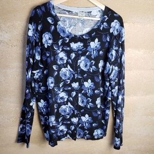 A New Day Sz XXL Cardigan Floral Black & Blue